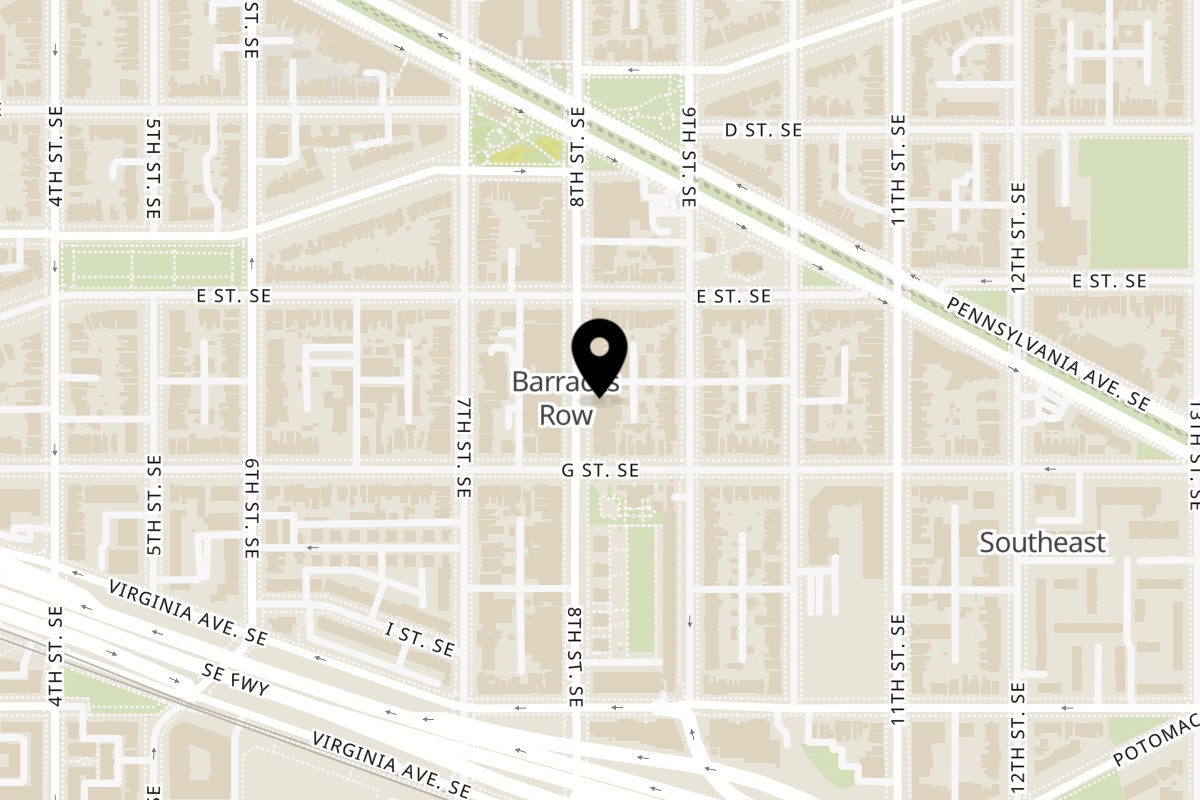 Map showing the location of Bombay Street Foods 8th Street on 524 8th St SE in Washington